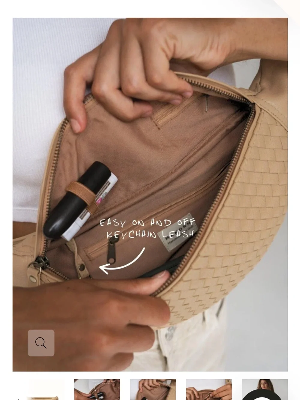 MANDRN Woven LeatherCrossbody Belt Bag — Tan Leather